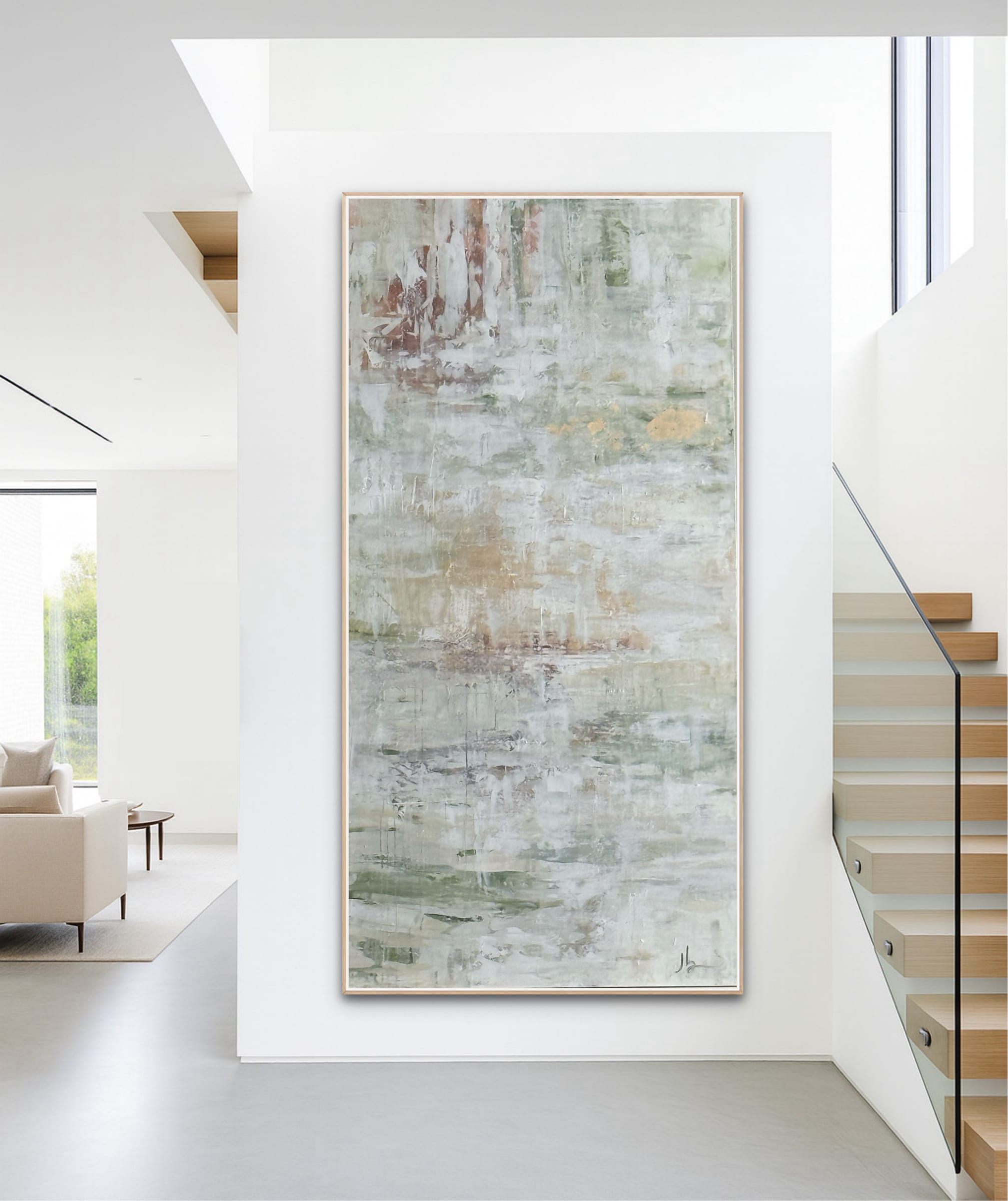 Selma Grove, a tall sage-green and cream abstract.
